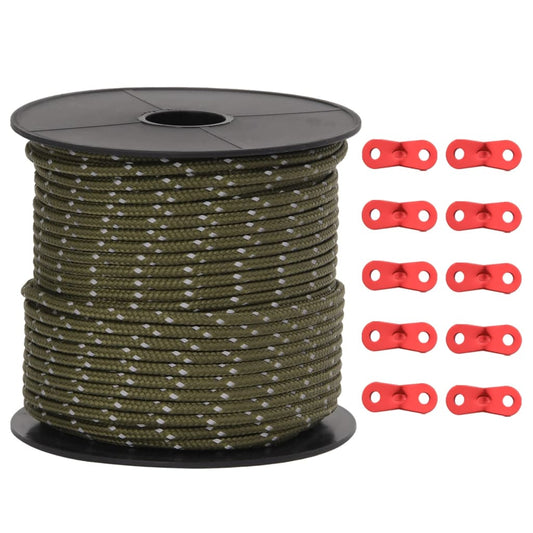 Teltreb reflekterende med rebstrammere 50 m 4 mm