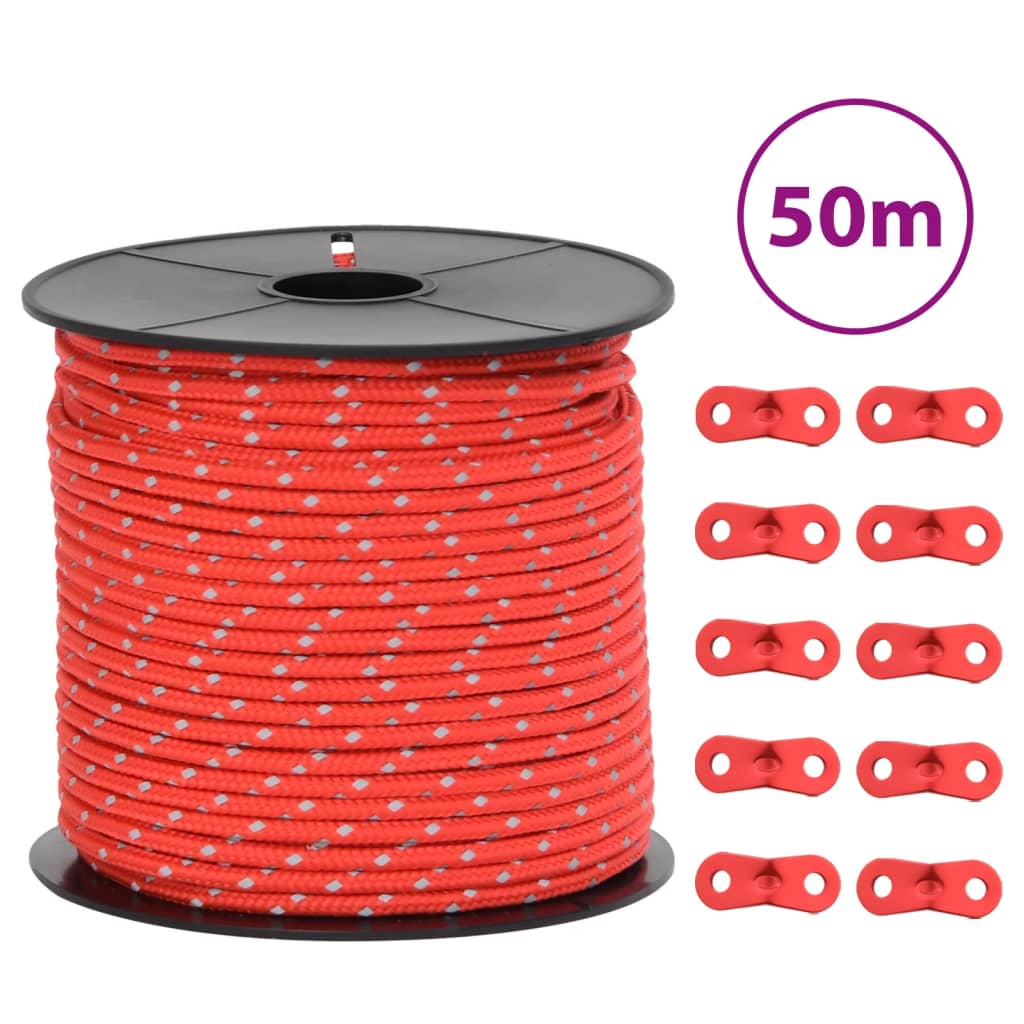Teltreb reflekterende med rebstrammere 50 m 4 mm