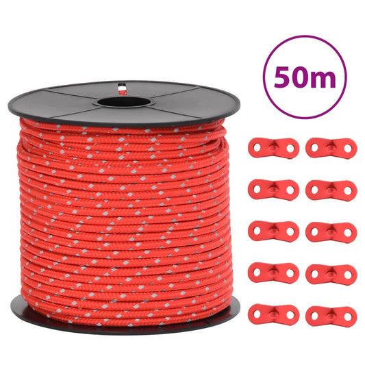Teltreb reflekterende med rebstrammere 50 m 4 mm