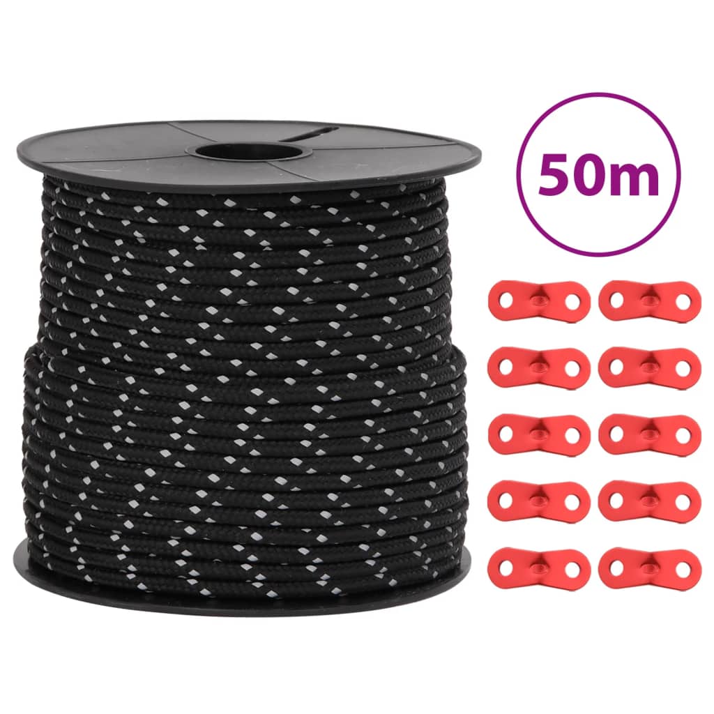 Teltreb reflekterende med rebstrammere 50 m 4 mm