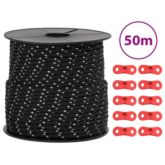 Teltreb reflekterende med rebstrammere 50 m 4 mm
