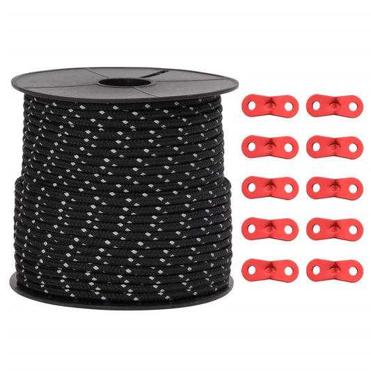 Teltreb reflekterende med rebstrammere 50 m 4 mm
