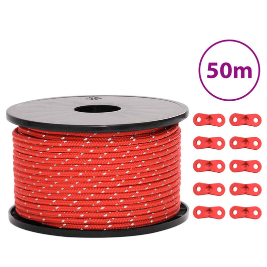 Teltreb Reflekterende med rebstrammere 50 m 5 mm
