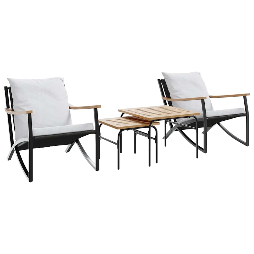 4-tlg. Balkonmöbel Set mit Kissen Schwarz Stahl