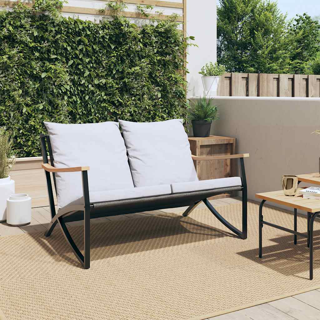 Gartenbank mit Kissen 120 cm Schwarz Stahl