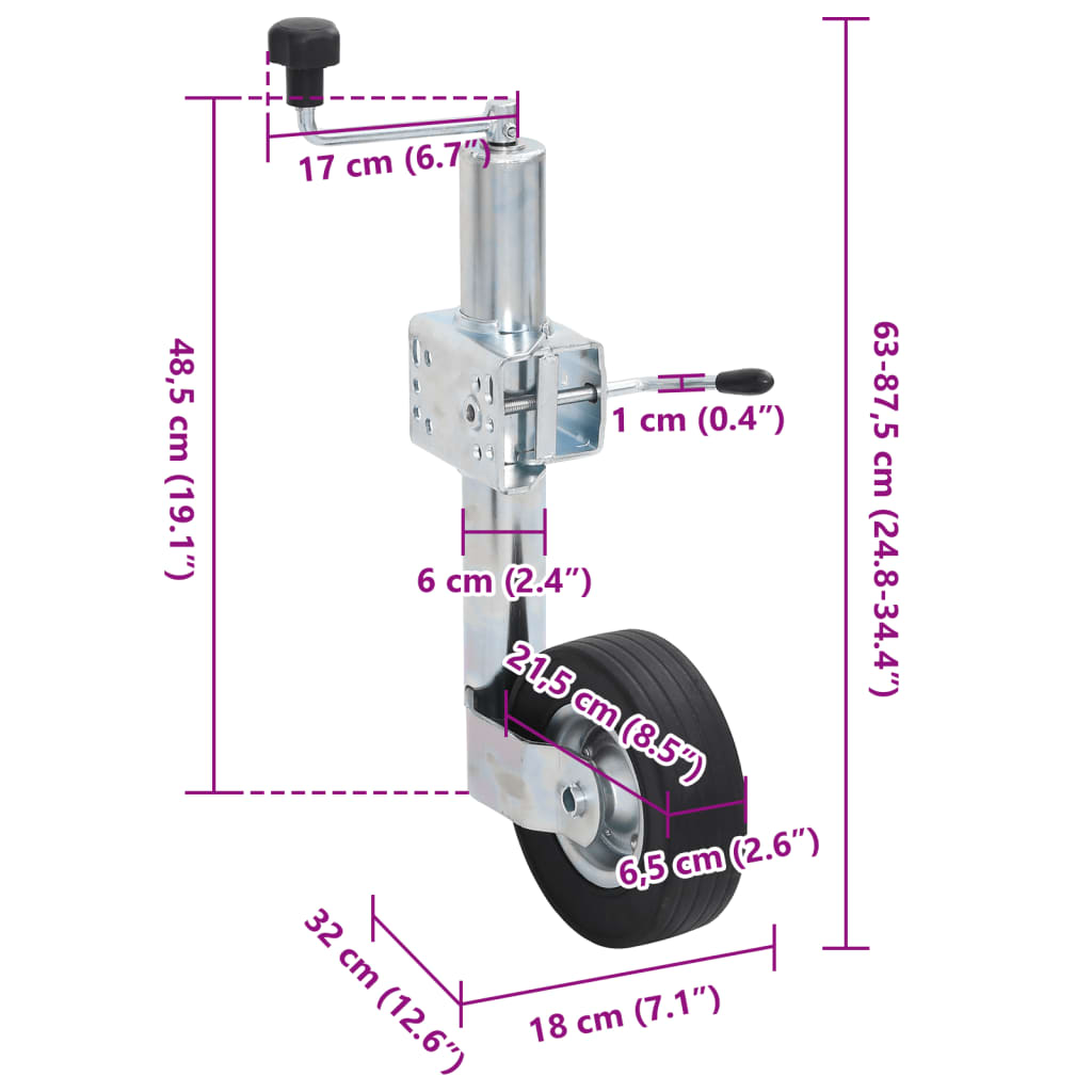 Stützrad 60 mm mit 2 Stützrohren und 3 Klemmen