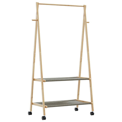 Tøjstativ med hylder og hjul 96x45,5x155,5 cm bambus