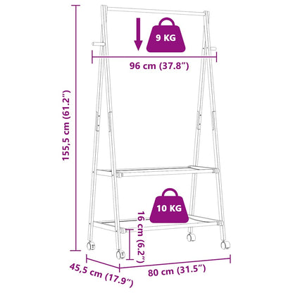 Tøjstativ med hylder og hjul 96x45,5x155,5 cm bambus