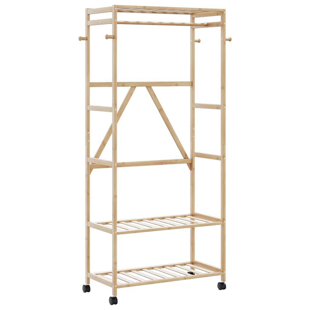 Tøjstativ med hylder og hjul 90x40x179,5 cm bambus