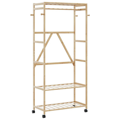 Tøjstativ med hylder og hjul 90x40x179,5 cm bambus