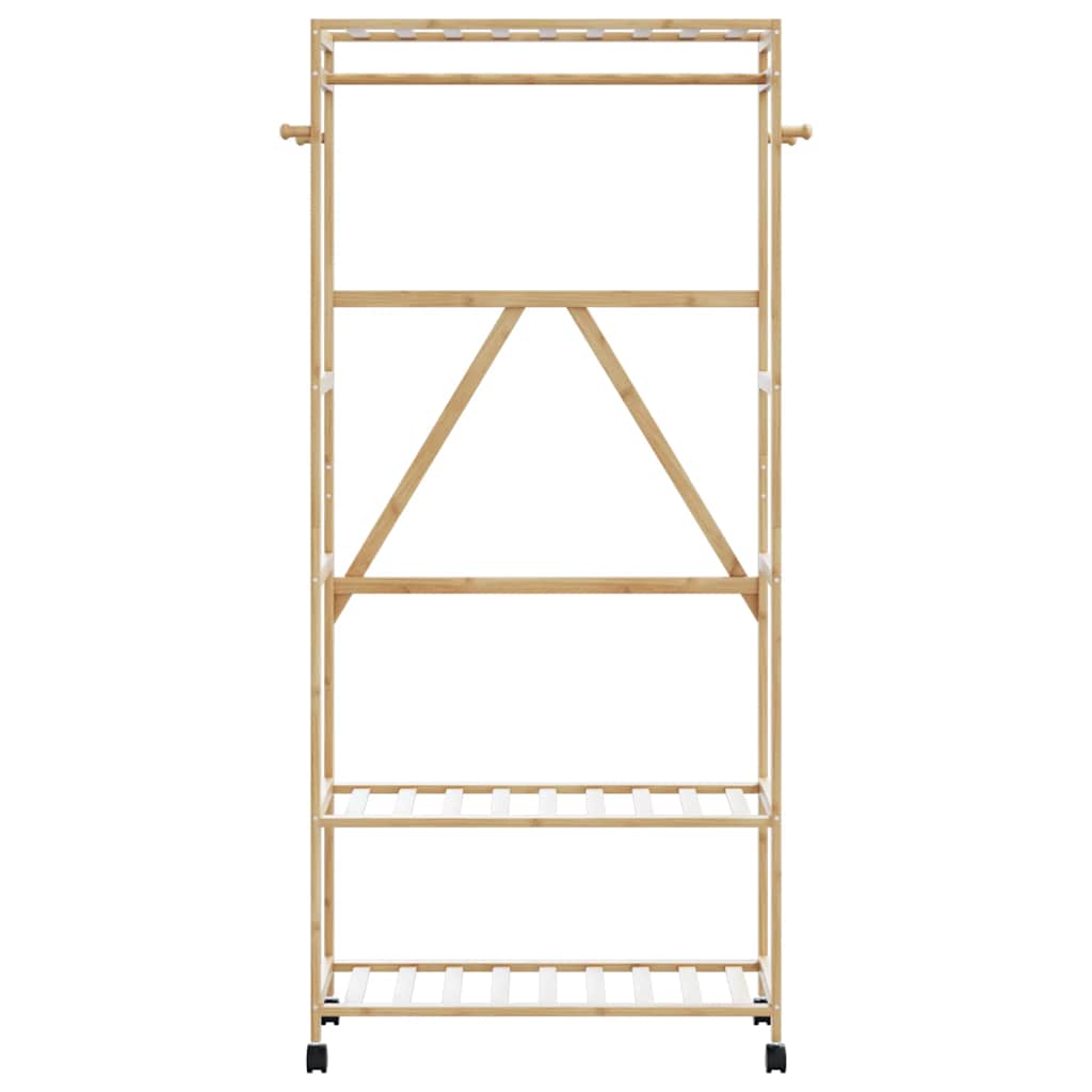 Tøjstativ med hylder og hjul 90x40x179,5 cm bambus