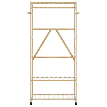 Tøjstativ med hylder og hjul 90x40x179,5 cm bambus