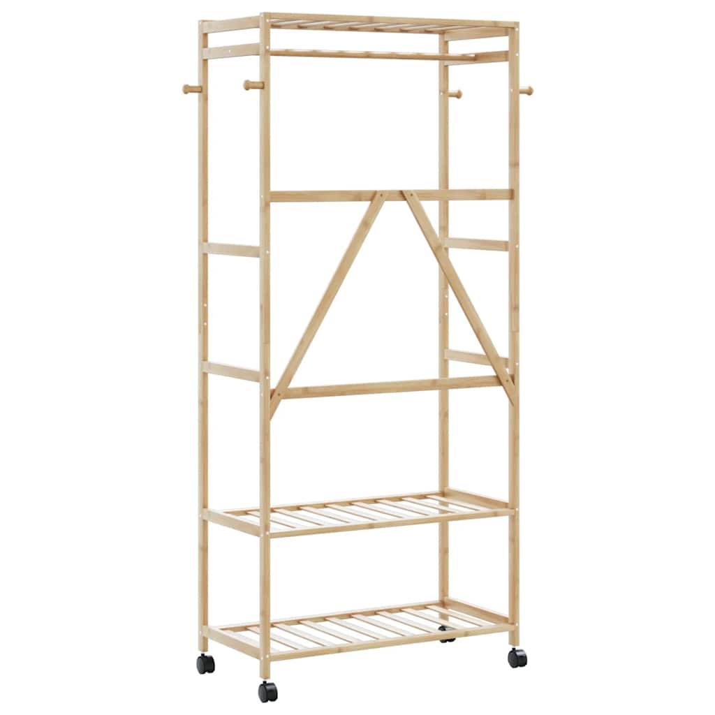 Tøjstativ med hylder og hjul 90x40x179,5 cm bambus