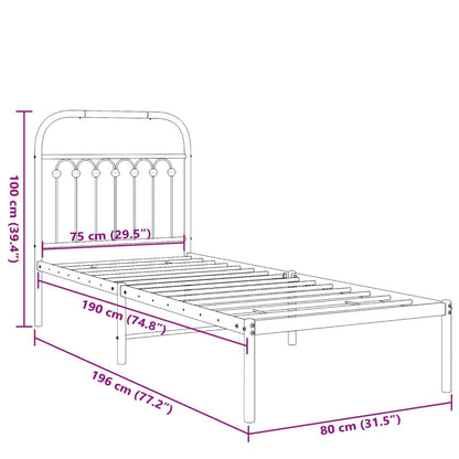 Metallbett ohne Matratze mit Kopfteil Weiß 75x190 cm