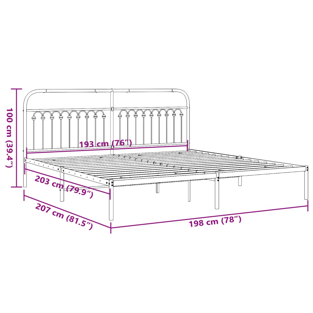 Sengeramme med sengegavl metal hvid 193x203 cm