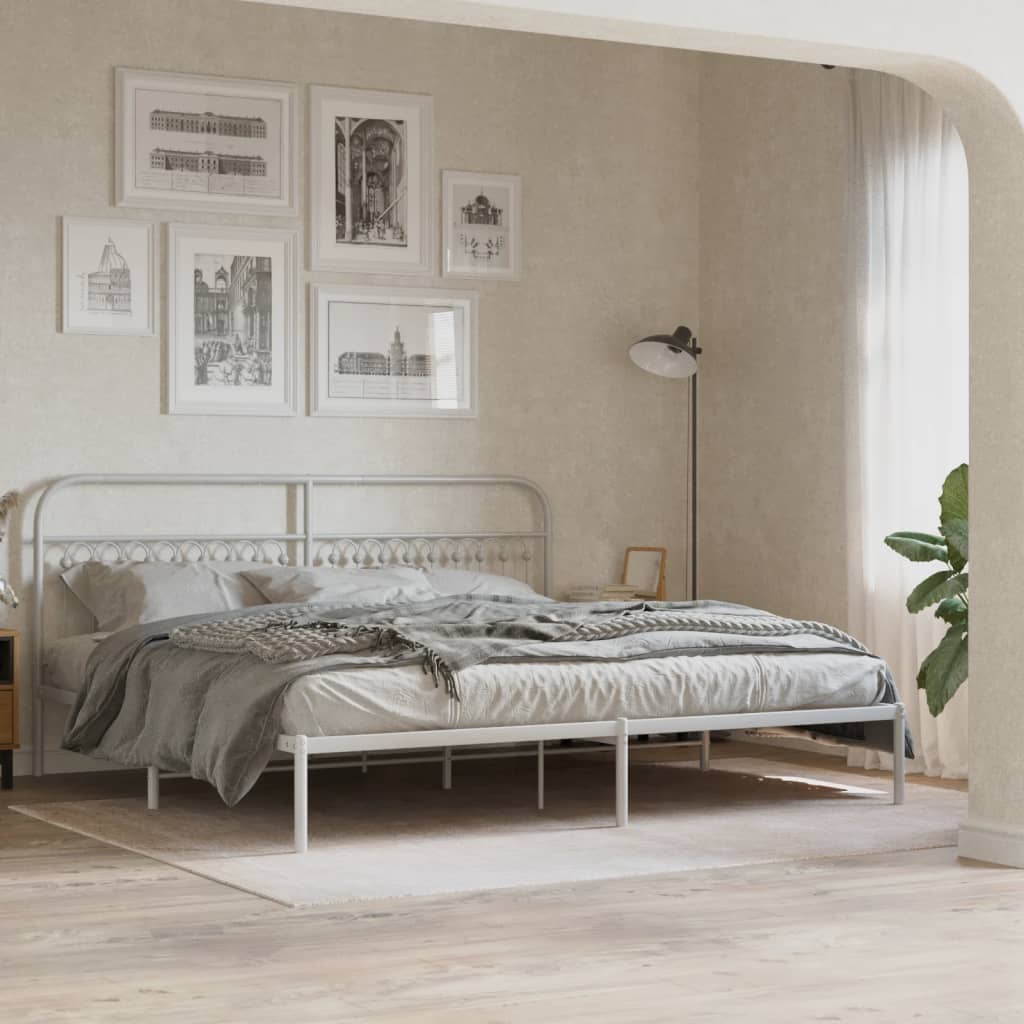 Sengeramme med sengegavl metal hvid 193x203 cm