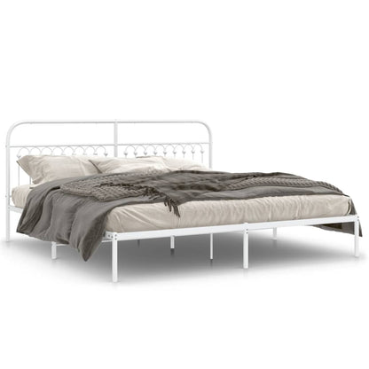 Sengeramme med sengegavl metal hvid 200x200 cm