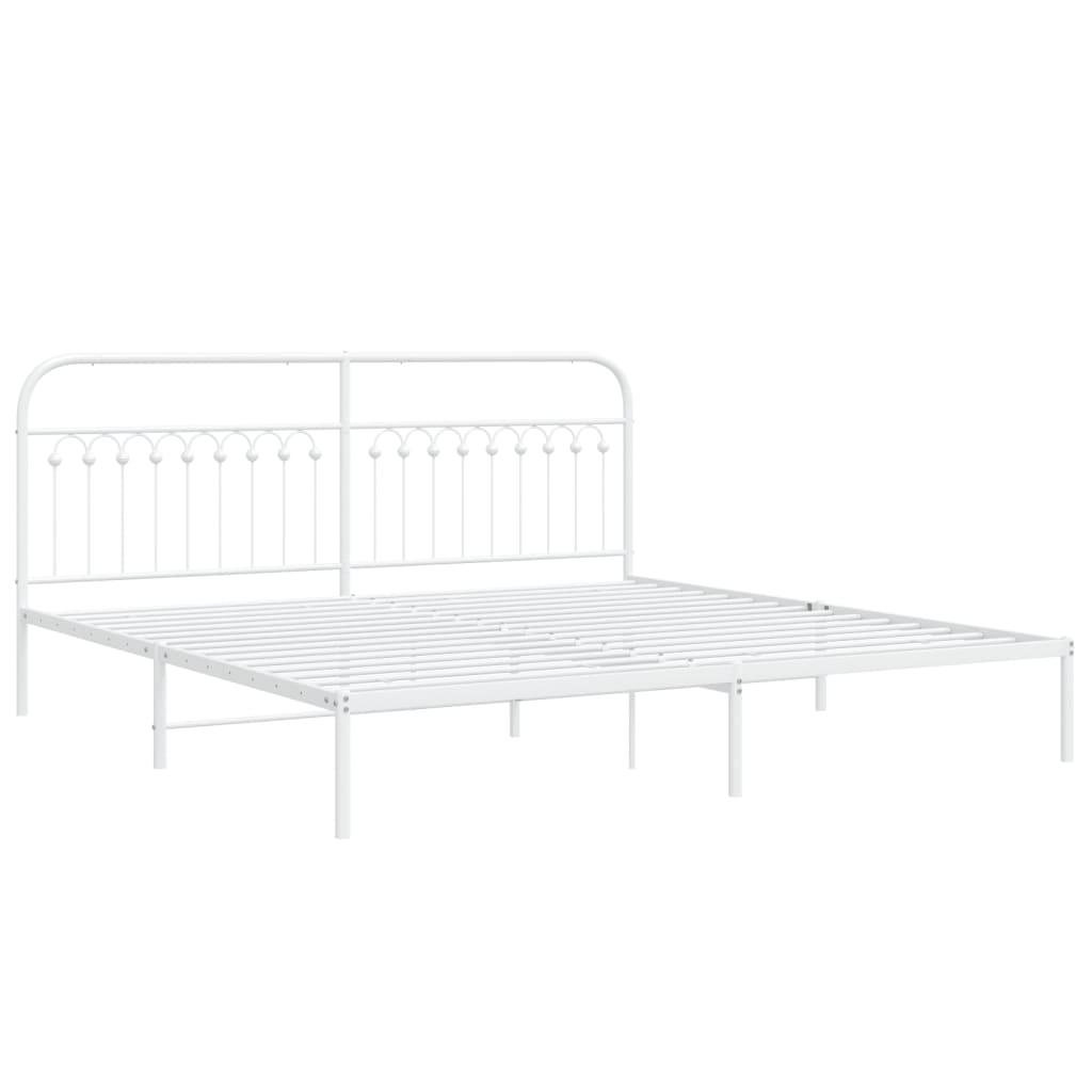Sengeramme med sengegavl metal hvid 200x200 cm