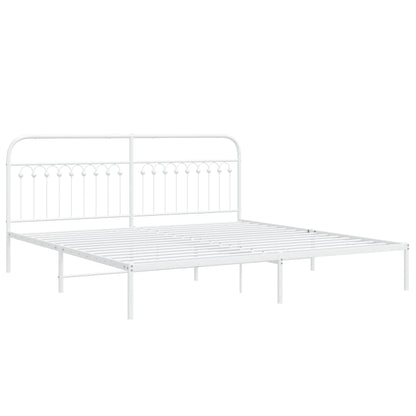 Sengeramme med sengegavl metal hvid 200x200 cm