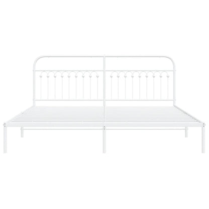 Sengeramme med sengegavl metal hvid 200x200 cm
