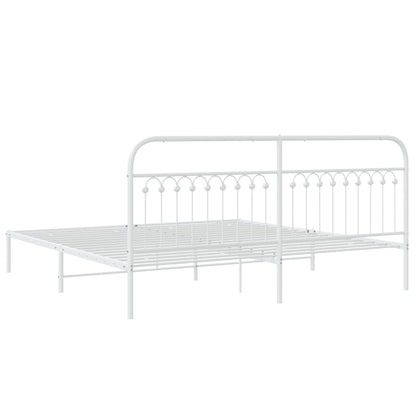 Sengeramme med sengegavl metal hvid 200x200 cm