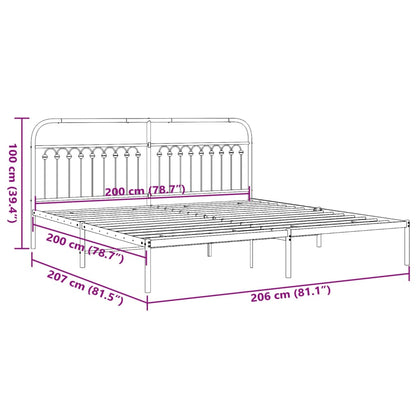 Sengeramme med sengegavl metal hvid 200x200 cm