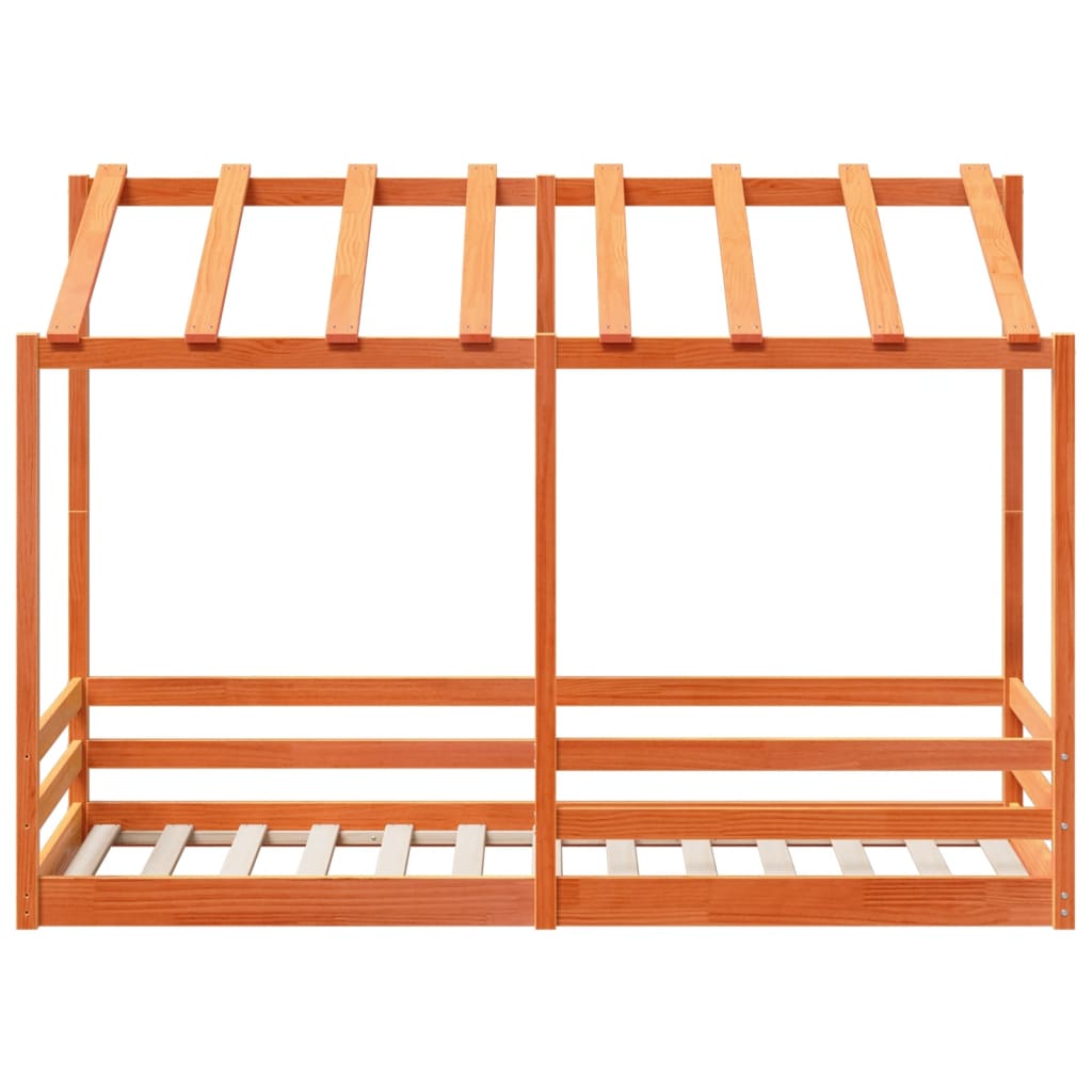 Kinderbett mit Dach Wachsbraun 75x190 cm Massivholz Kiefer