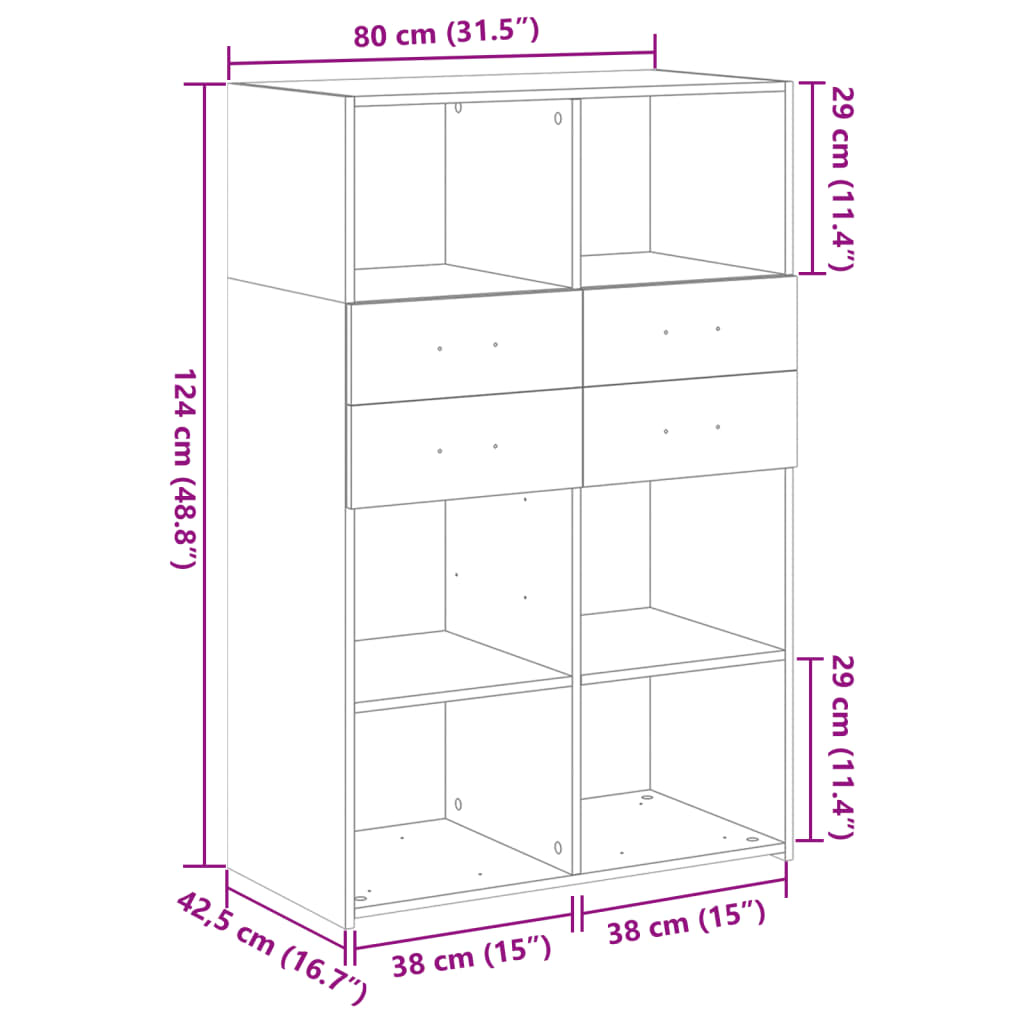 Highboard Grå Sonoma 80x42,5x124 cm træmateriale