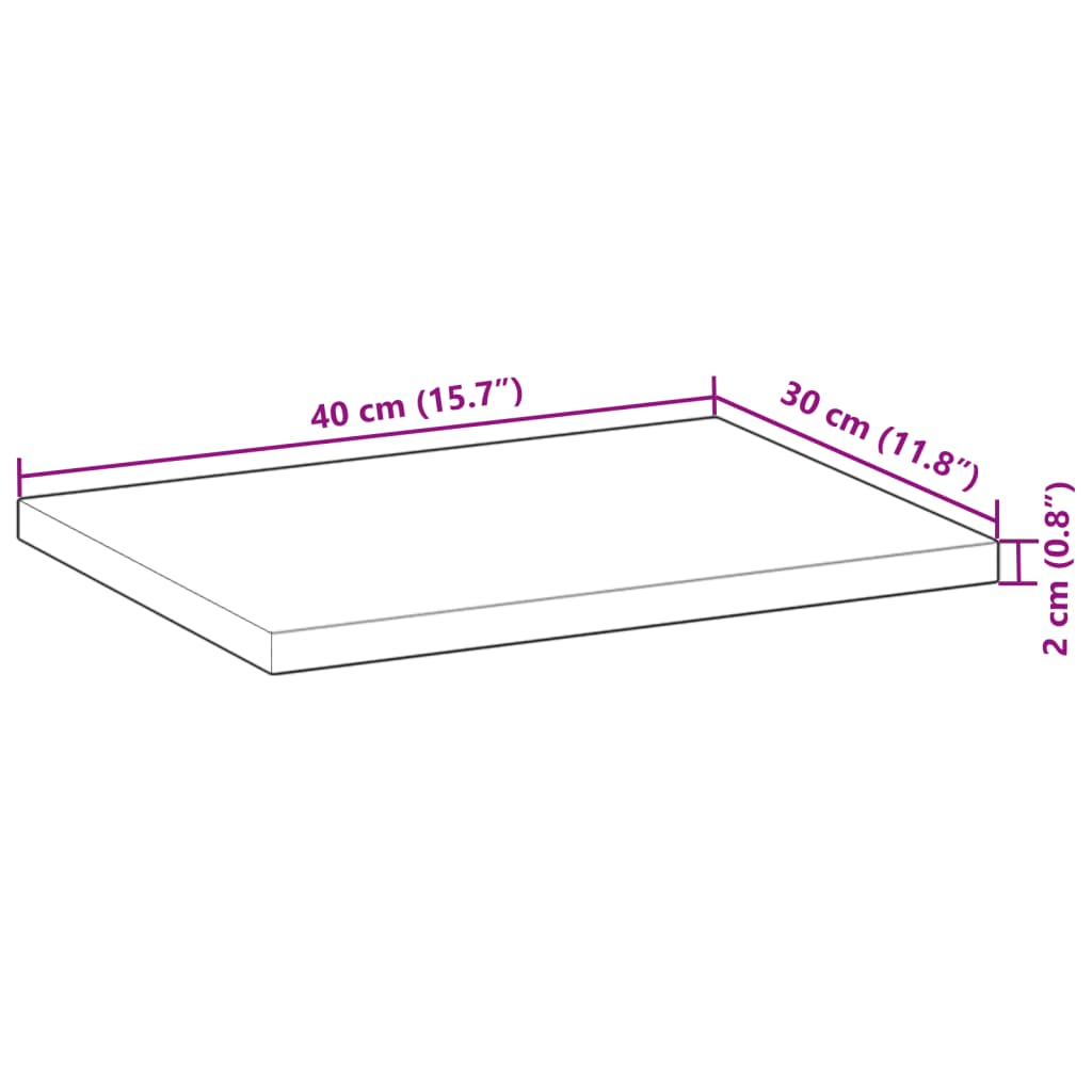 Tischplatte 40x30x2 cm Rechteckig Massivholz Akazie