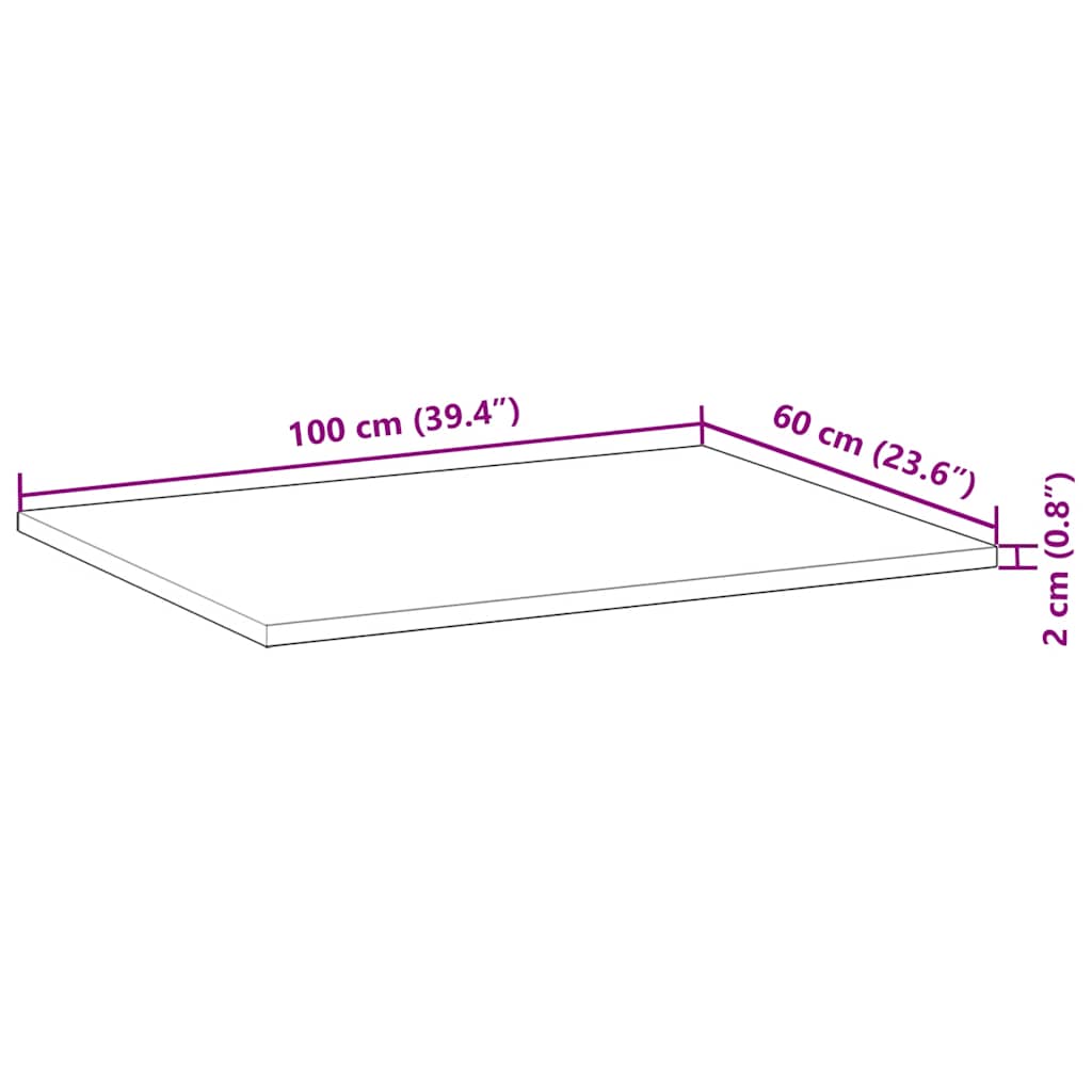 Tischplatte Rechteckig 100x60x2 cm Massivholz Akazie