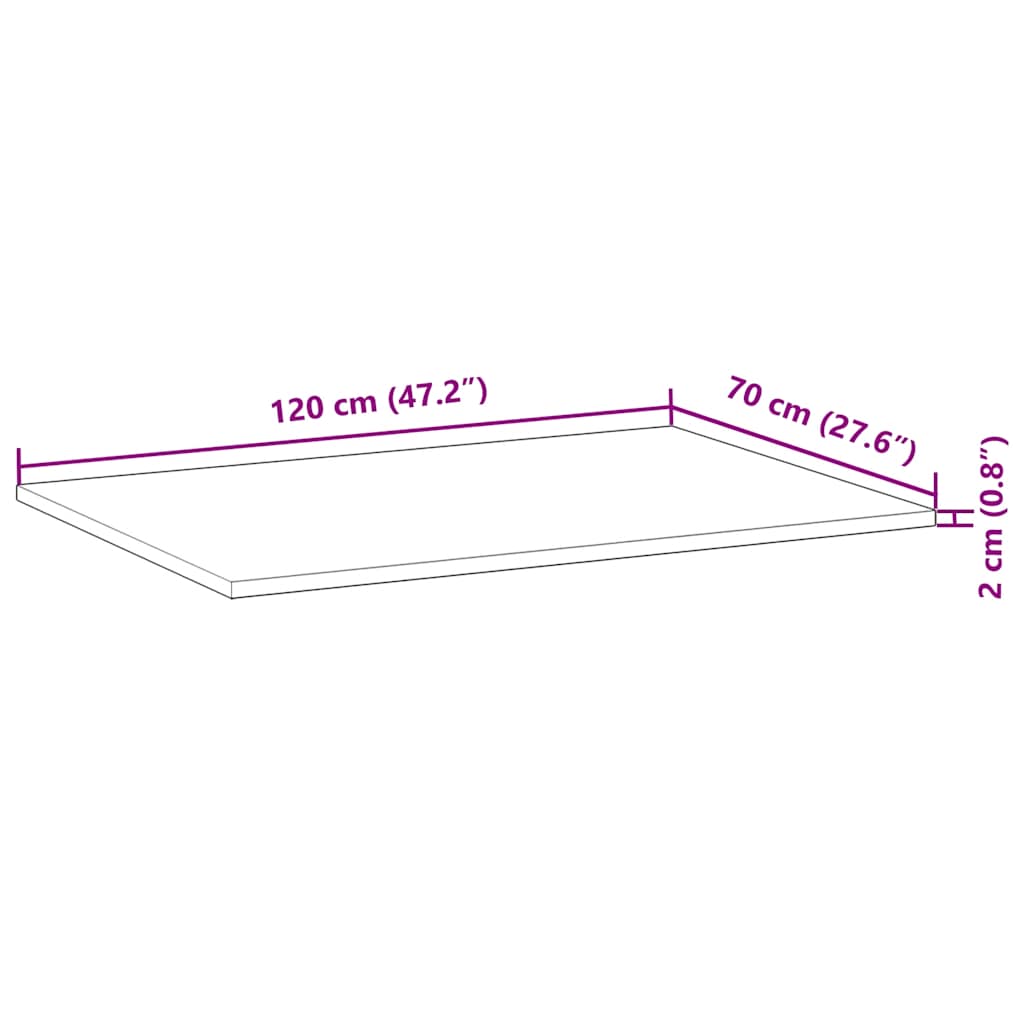 Tischplatte Rechteckig 120x70x2 cm Massivholz Akazie