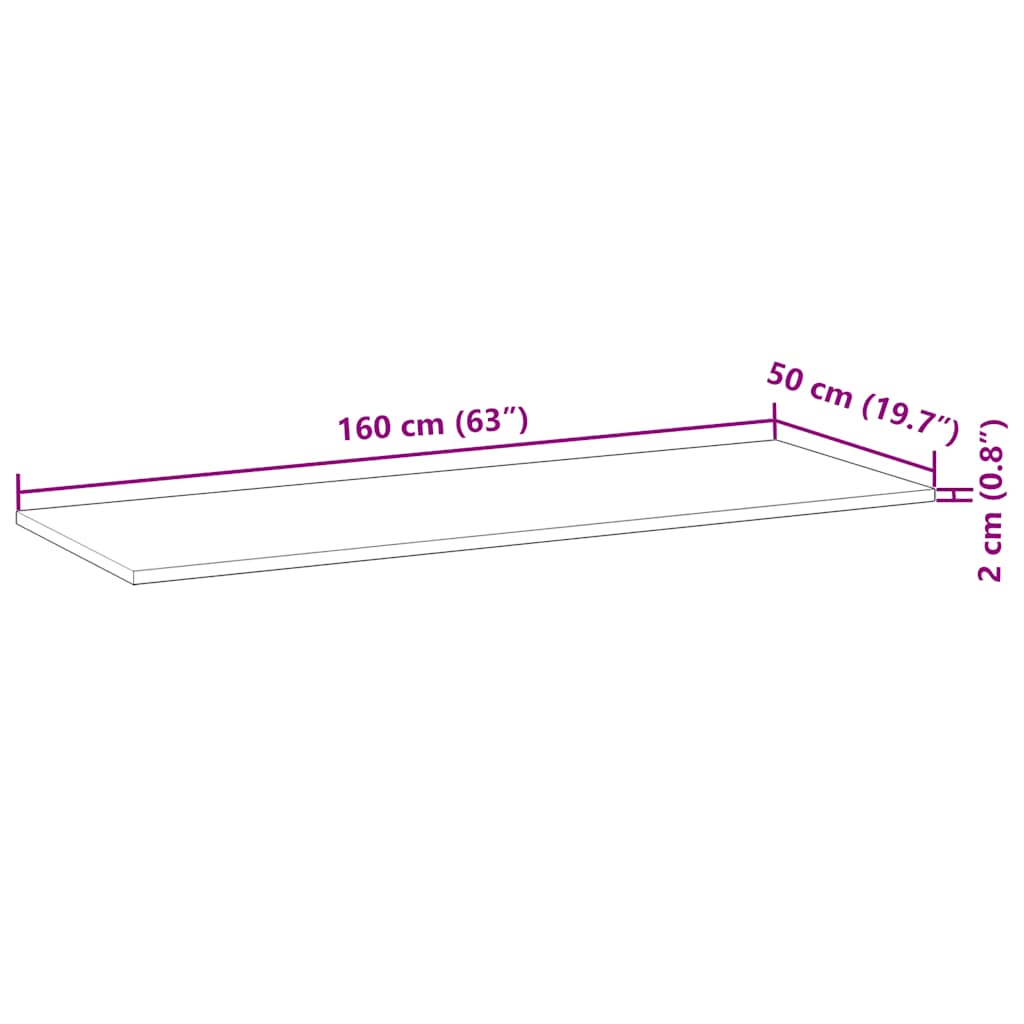 Tischplatte Rechteckig 160x50x2 cm Massivholz Akazie
