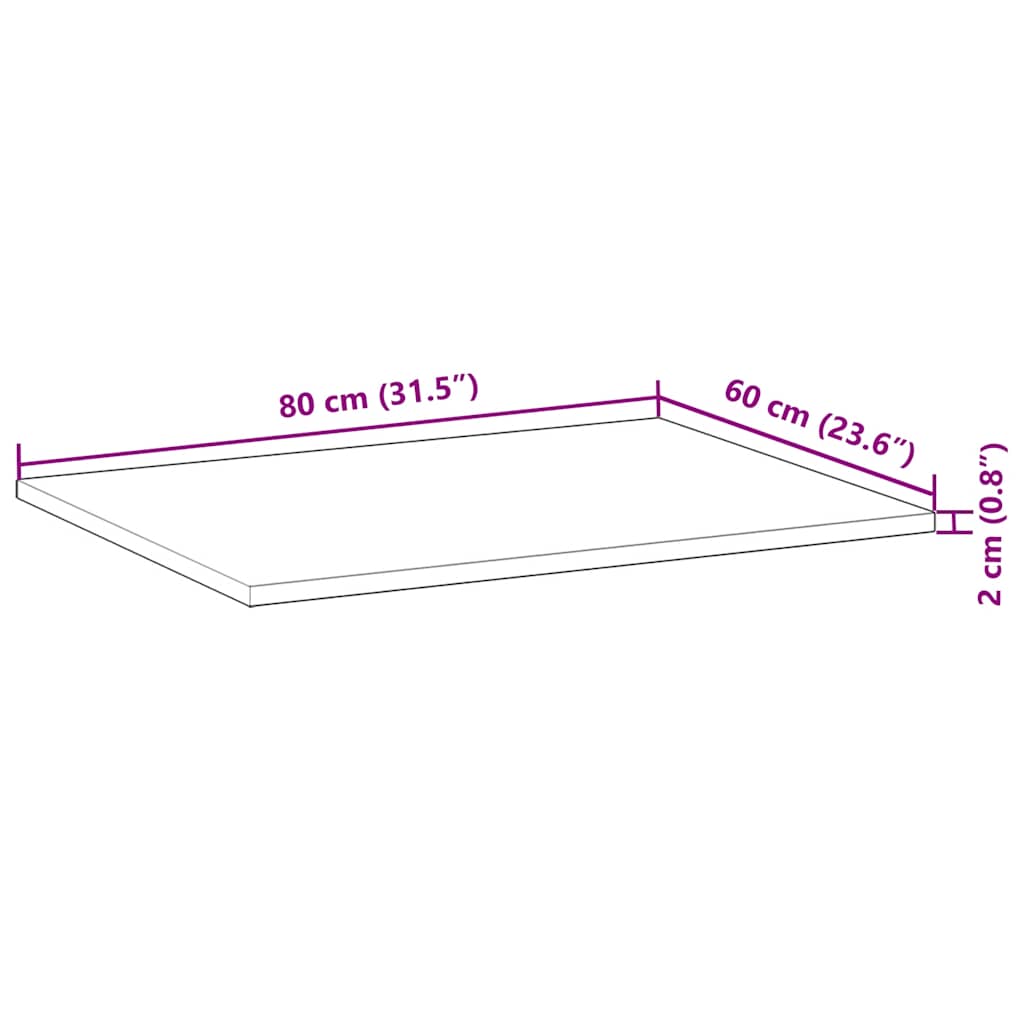 Tischplatte Rechteckig 80x60x2 cm Massivholz Akazie
