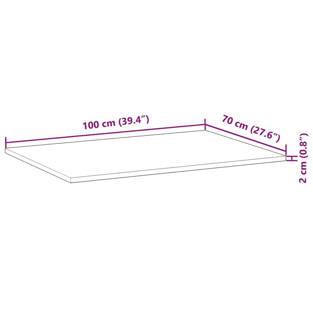 Tischplatte Rechteckig 100x70x2 cm Massivholz Akazie