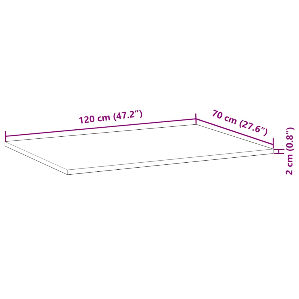 Tischplatte Rechteckig 120x70x2 cm Massivholz Akazie
