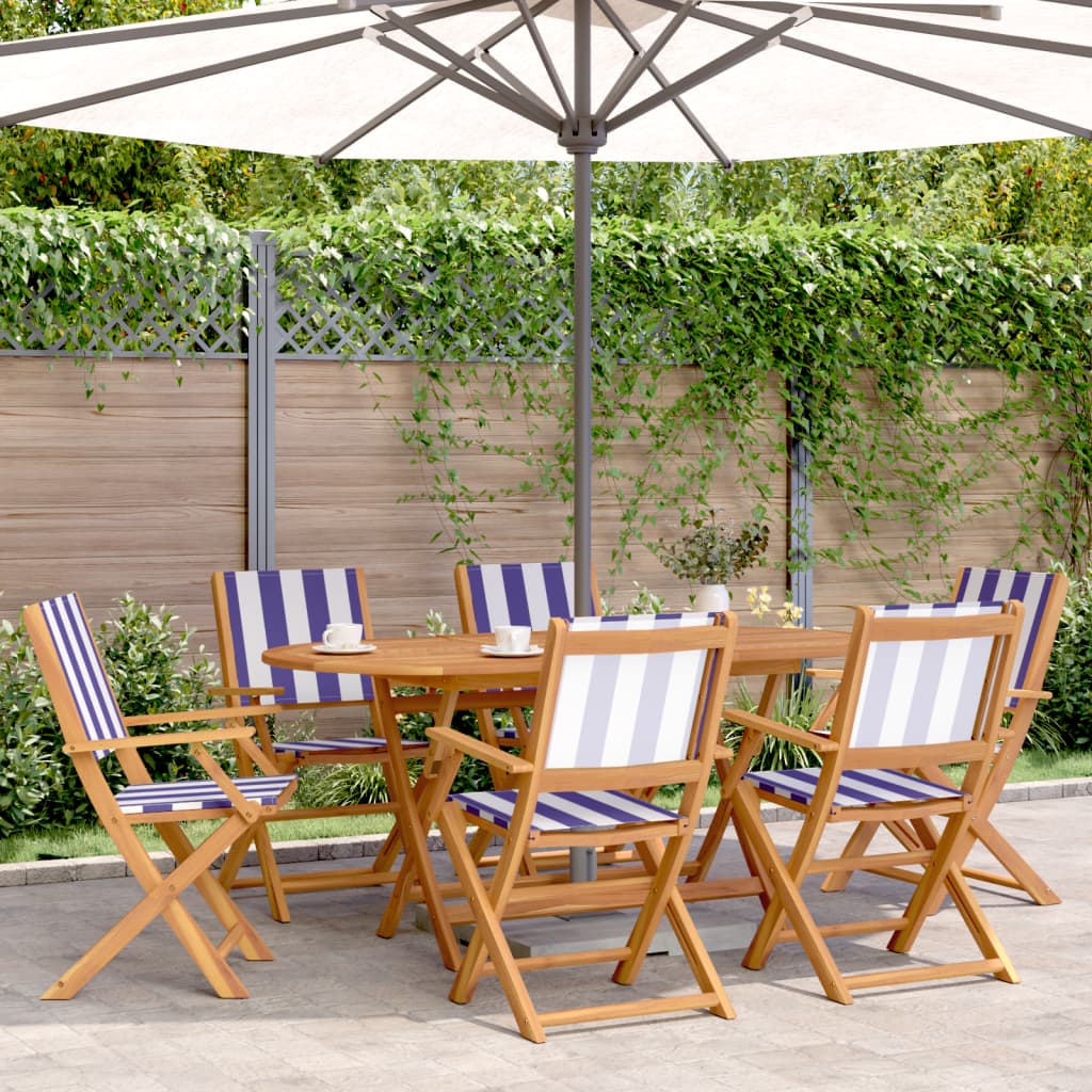 7-tlg. Garten-Essgruppe Stoff und Massivholz Blau und Weiß