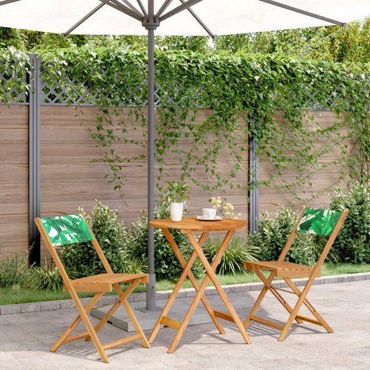 3-tlg. Bistro-Set Blattmuster Stoff und Massivholz
