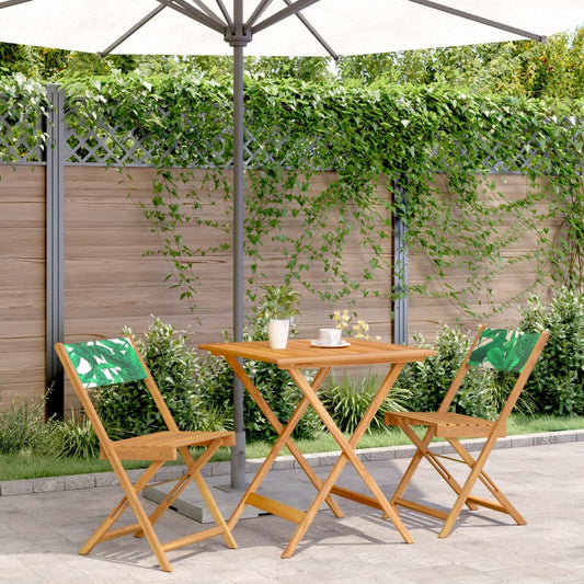 3-tlg. Bistro-Set Blattmuster Stoff und Massivholz
