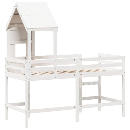 Hochbett mit Leiter und Dach Weiß 80x200 cm Massivholz Kiefer