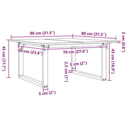 Couchtisch O-Gestell 80x80x45cm Massivholz Kiefer und Stahl