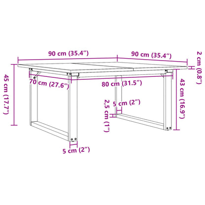 Couchtisch O-Gestell 90x90x45cm Massivholz Kiefer und Stahl