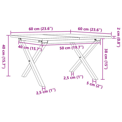 Couchtisch X-Gestell 60x60x40cm Massivholz Kiefer und Stahl