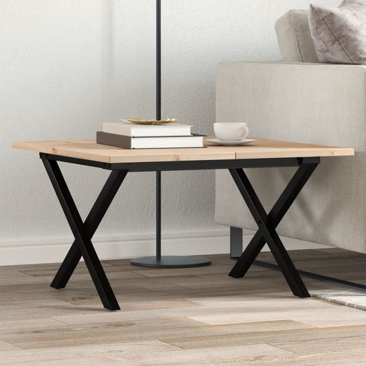 Couchtisch X-Gestell 60x60x40cm Massivholz Kiefer und Stahl