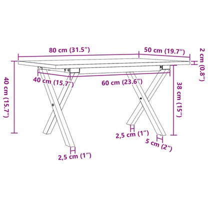 Couchtisch X-Gestell 80x50x40cm Massivholz Kiefer und Stahl