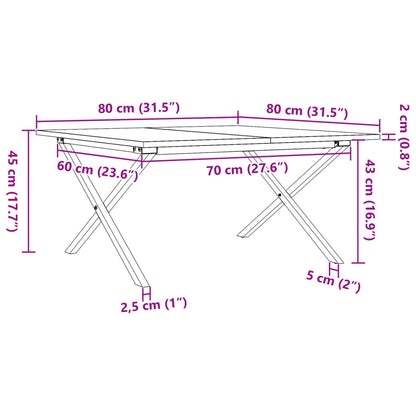 Couchtisch X-Gestell 80x80x45cm Massivholz Kiefer und Stahl