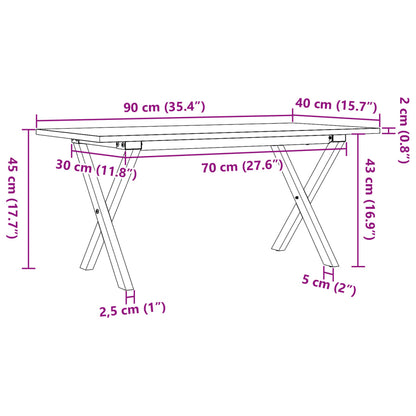 Couchtisch X-Gestell 90x40x45cm Massivholz Kiefer und Stahl