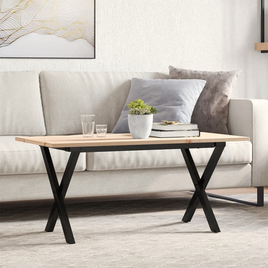 Couchtisch X-Gestell 90x40x45cm Massivholz Kiefer und Stahl