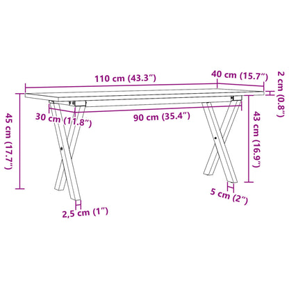 Couchtisch X-Gestell 110x40x45 cm Massivholz Kiefer & Stahl