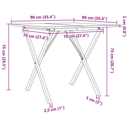 Esstisch X-Gestell 90x90x75cm Massivholz Kiefer und Stahl