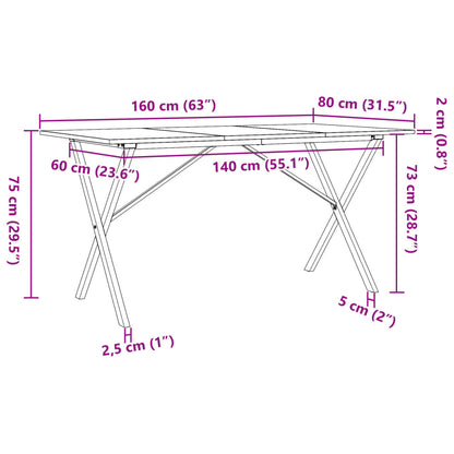 Esstisch X-Gestell 160x80x75 cm Massivholz Kiefer und Stahl